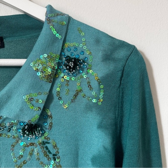 Twin-Set by Simona Barbieri Green Cropped Sequin Silk Blend Cardigan Size M - Picture 3 of 7